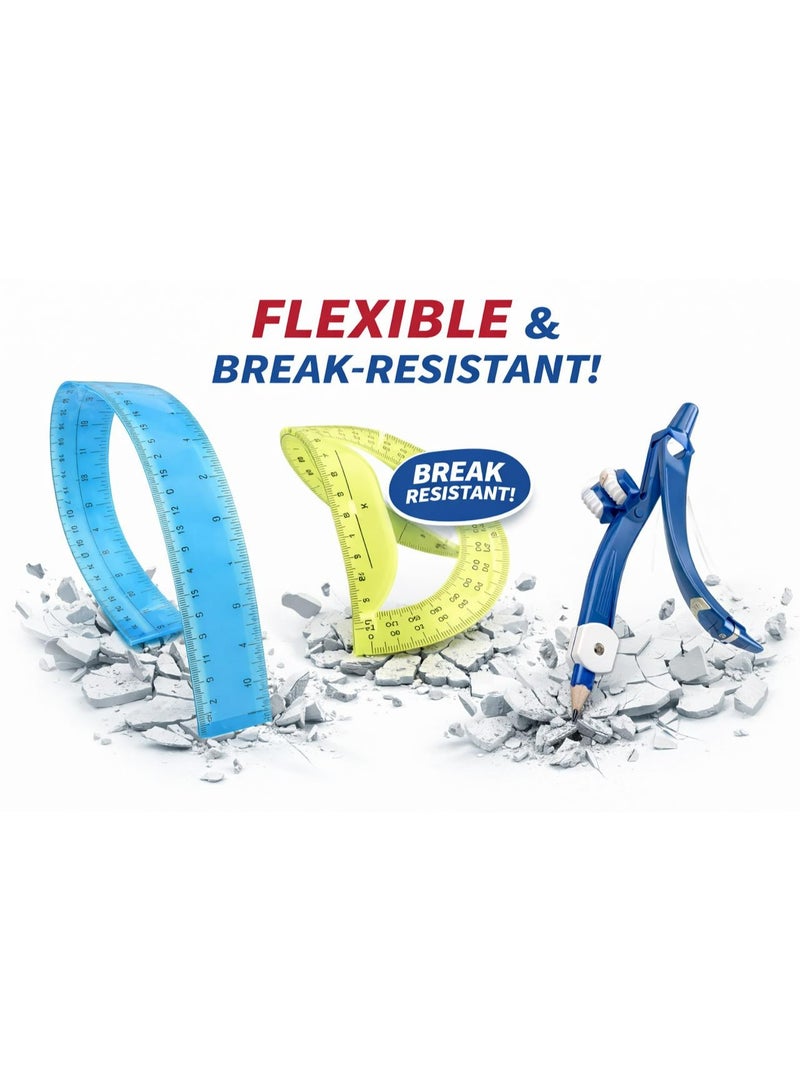 ارك طقم هندسي مرن "غير قابل للكسر" 4 قطع – مجموعة أدوات رسم هندسي متكاملة للمدرسة والمكتب – ألوان حيوية وتصميم متين - Image 1